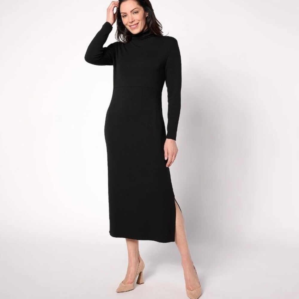 WOMEN WITH CONTROL Tall Black Tummy Control Midi Dress